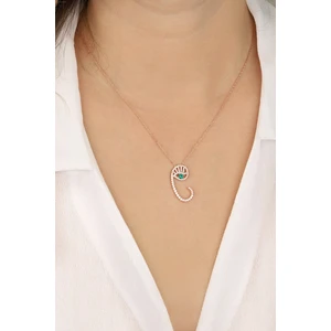 Lia Berto Zümrüt Gözlü C Harf 925 Ayar Gümüş Kolye