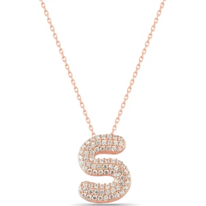 Lia Berto Rose Kaplama Zirkon Taşlı S Harf 925 Ayar Gümüş Kolye