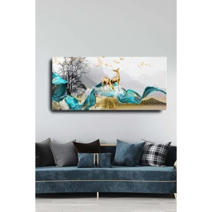 Home Arths Dekoratif Soyut Altın Geyik ve Ağaçlar Sürreal Kanvas Duvar Tablosu (60 x 120 Cm)