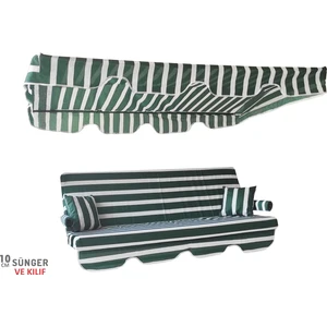 Vip Home Concept 3 Kişilik Salıncak Minderi Süngerli Kılıfı Yeşil Beyaz Bahçe Minderi