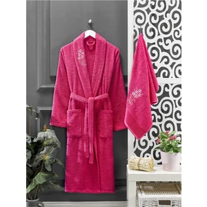 Fuşya Havlulu Bornoz 2li Set