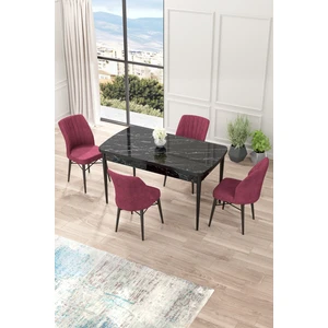 Concept Nef Serisi 70 x 114 Cm, Açılabilir Mdf Mutfak Masa Takımı, Siyah Mermer Desen Masa ve 4 Sandalye