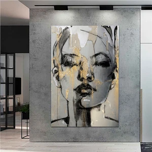 Dev Boyut Dekoratif Karakalem Soyut Kadın Kanvas Tablo 80 cm x 120 cm