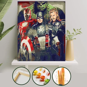 Palmiye Hobi Sanat Sayılarla Boyama Tuval Seti Fırça Boya Dahil (Çıtalı) 40x50 CM - Avengers