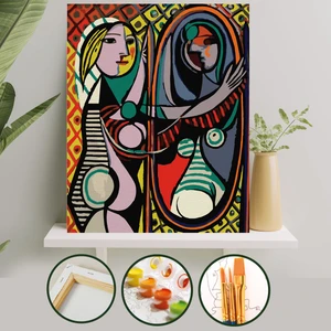Palmiye Hobi Sanat Sayılarla Boyama Tuval Seti Fırça Boya Dahil (Çıtalı) 40x50 CM - Aynadaki Kadın