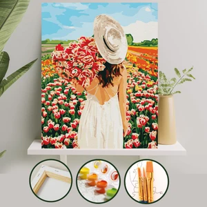 Palmiye Hobi Sanat Sayılarla Boyama Tuval Seti Fırça Boya Dahil (Çıtalı) 40x50 CM - Lale