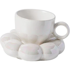 Kahve Kupa ve Coaster Set Kolu ile Set Porselen Yumuşak Ev Ofis Inci Renkli