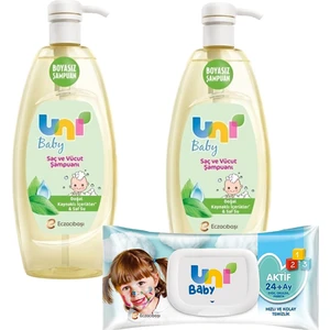 Uni Baby 700 ml Şampuan 2'li + Uni Baby Aktif Islak Mendil