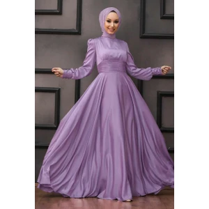 NEVA STYLE Tesettür Abiye Elbise - Drape Detaylı Koyu Lila Tesettür Abiye Elbise 2511KLILA