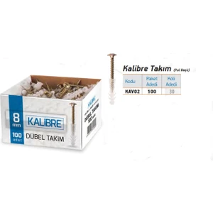 İstanbul e-Hırdavat Made Kalibre Dübel 8 mm Vida Dübel Takımı 100 Adet