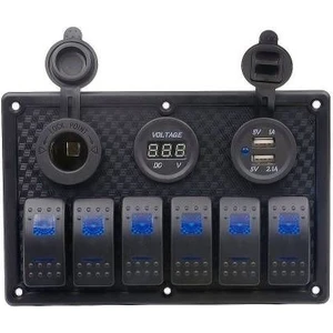 Sigorta (Swıtch) Panel 6 Lı 12V USB Voltmetre Tekne & Karavan