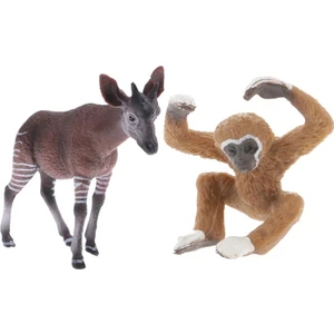 2 Simülasyon Seti Hayvan Okapi ve Küçük Gibbon Modeli Bilim ve Doğa Oyuncakları