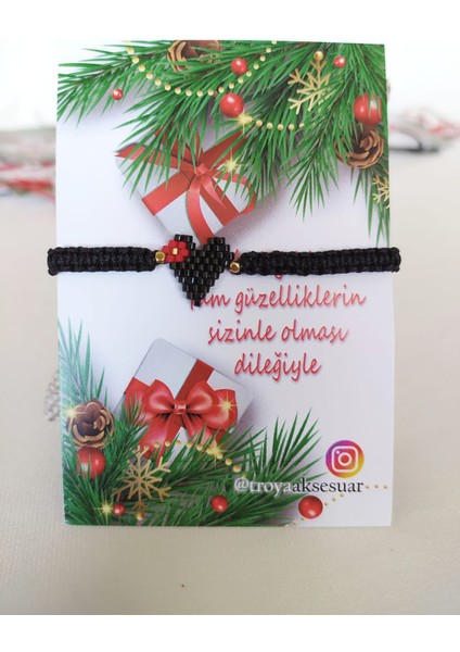 Yılbaşı Temalı Miyuki Kalp Objeli Bileklik