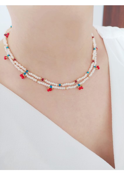 Ikili Kirazlı Kristal Kolye