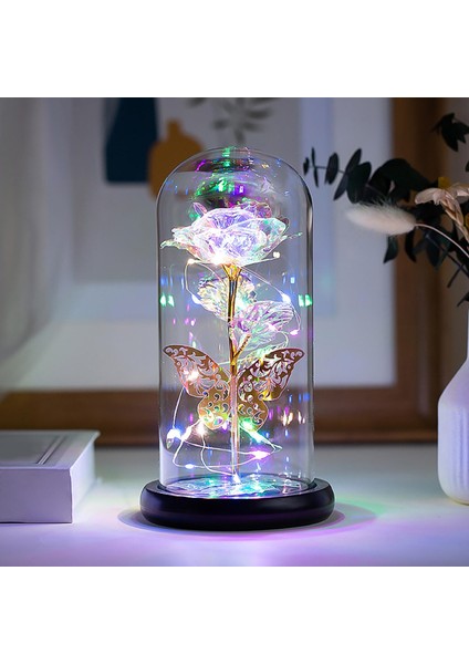 Gül Cam Kubbe ile / LED Işık Simüle Çiçek Düğün Doğum Günü Için Xmas Pembe