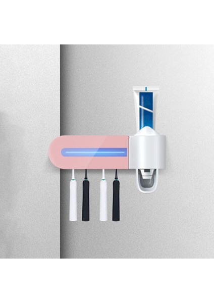 Diş Fırçası Sterilizatör Otomatik Diş Macunu Sıkma Sondaj-Ücretsiz USB Şarj 4 Diş Fırçası Yuvaları Diş Macunu Organizatör Raf Aile Banyo - Pembe