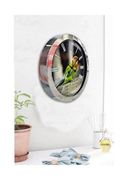 Krom Çerçeveli Salon Ofis Duvar Saati 36 cm