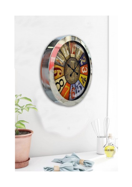 Krom Çerçeveli Salon Ofis Duvar Saati 36 cm