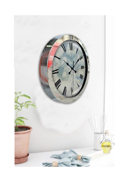 Krom Çerçeveli Salon Ofis Duvar Saati 36 cm