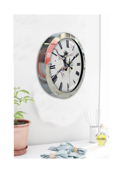 Krom Çerçeveli Salon Ofis Duvar Saati 36 cm
