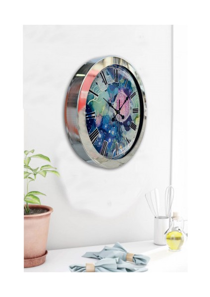 Krom Çerçeveli Salon Ofis Duvar Saati 36 cm