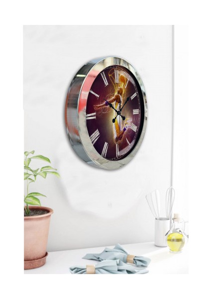 Krom Çerçeveli Salon Ofis Duvar Saati 36 cm