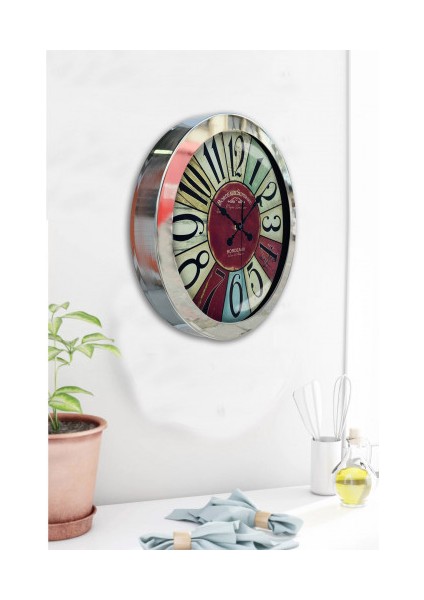 Krom Çerçeveli Salon Ofis Duvar Saati 36 cm