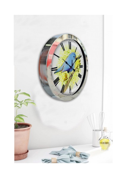 Krom Çerçeveli Salon Ofis Duvar Saati 36 cm