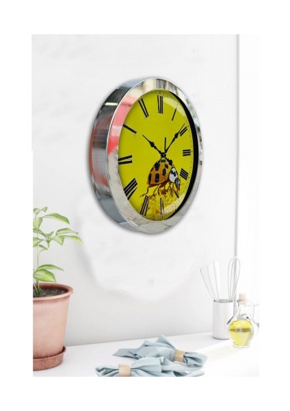 Krom Çerçeveli Salon Ofis Duvar Saati 36 cm