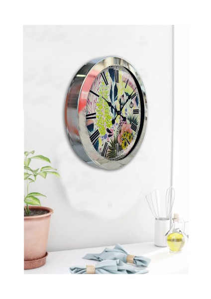 Krom Çerçeveli Salon Ofis Duvar Saati 36 cm