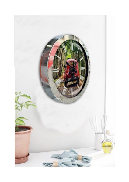 Krom Çerçeveli Salon Ofis Duvar Saati 36 cm