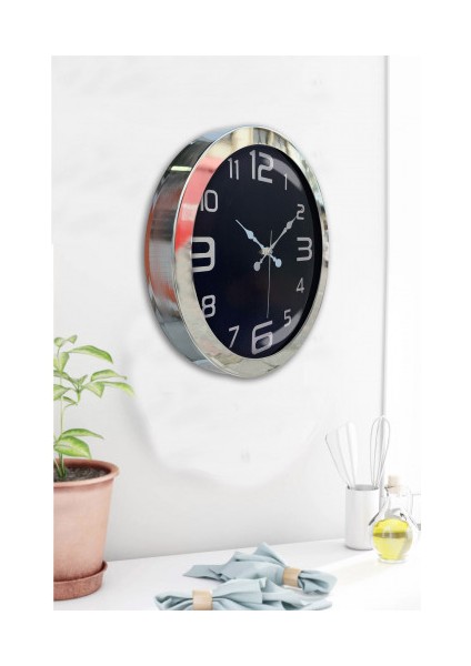Krom Çerçeveli Salon Ofis Duvar Saati 36 cm