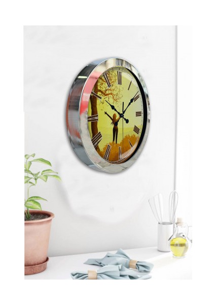 Krom Çerçeveli Salon Ofis Duvar Saati 36 cm
