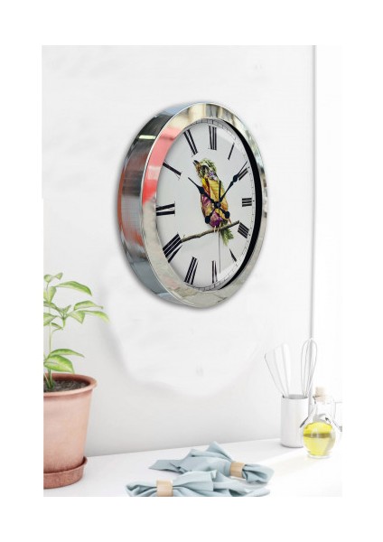 Krom Çerçeveli Salon Ofis Duvar Saati 36 cm