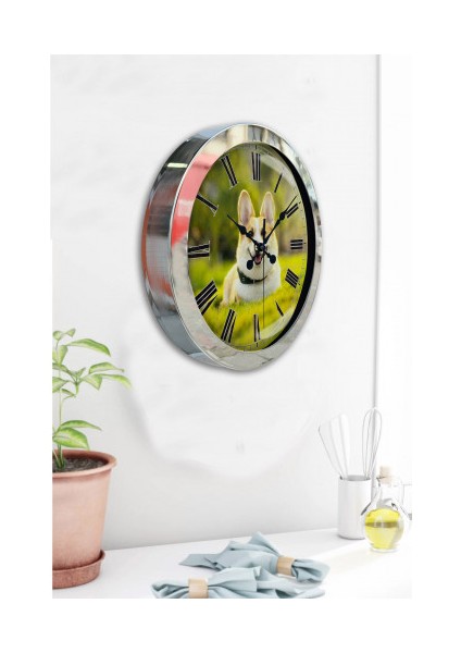 Krom Çerçeveli Salon Ofis Duvar Saati 36 cm