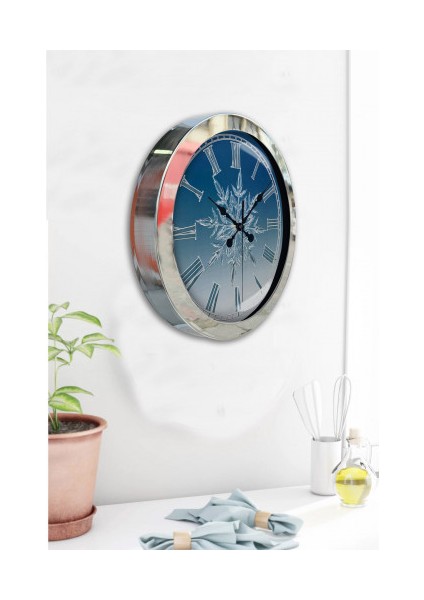 Krom Çerçeveli Salon Ofis Duvar Saati 36 cm