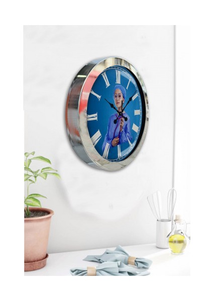 Krom Çerçeveli Salon Ofis Duvar Saati 36 cm