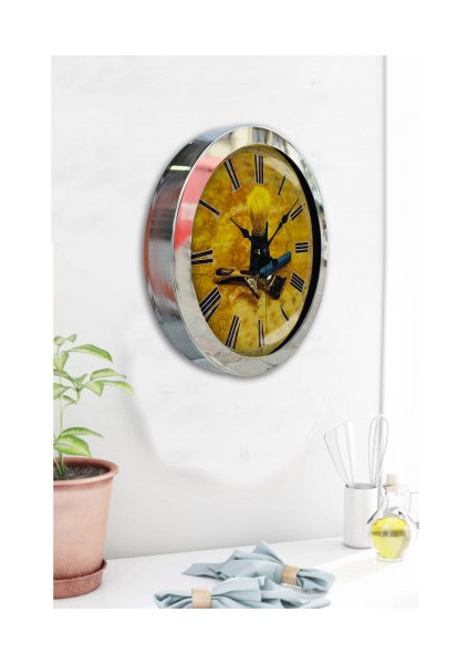 Krom Çerçeveli Salon Ofis Duvar Saati 36 cm