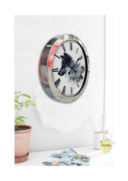 Krom Çerçeveli Salon Ofis Duvar Saati 36 cm