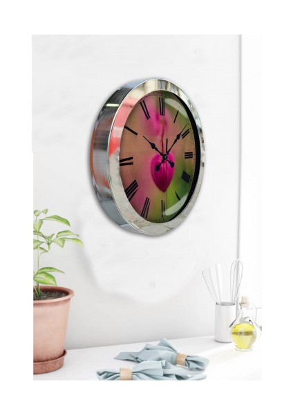 Krom Çerçeveli Salon Ofis Duvar Saati 36 cm