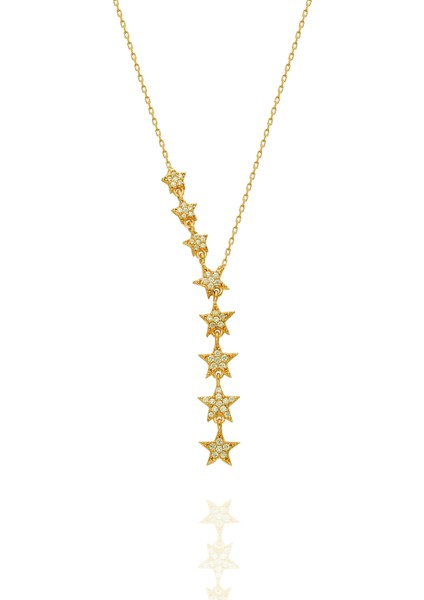 Sıralı Yıldızlar Altın Kaplama 925 Ayar Gümüş Kolye