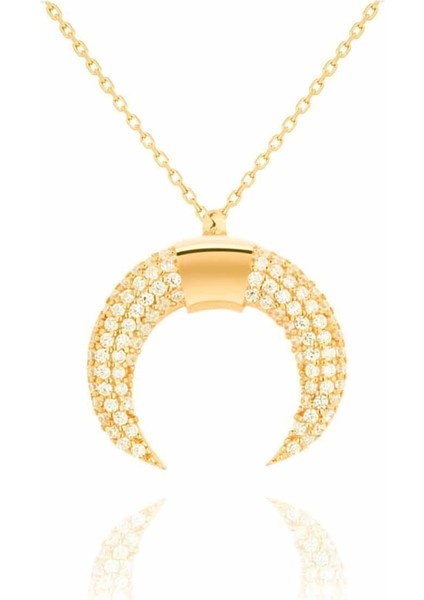 Altın Kaplama Boynuz 925 Ayar Gümüş Kolye