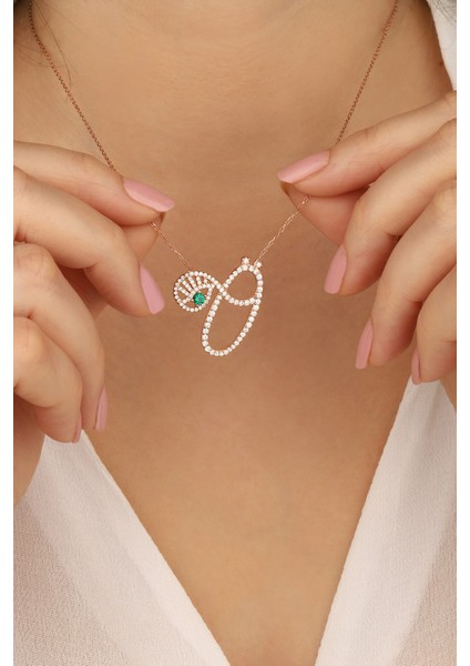 Zümrüt Gözlü Ö Harf 925 Ayar Gümüş Kolye