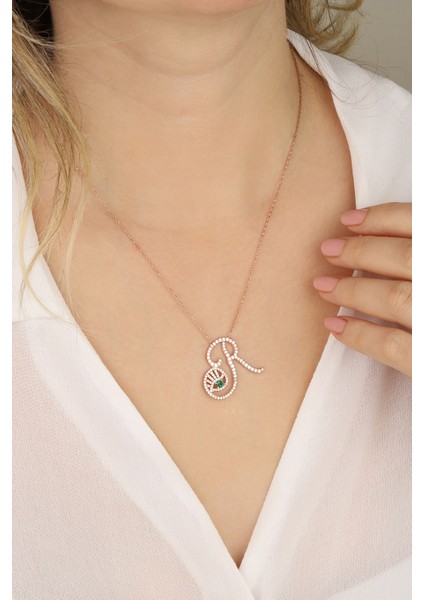 Zümrüt Gözlü R Harf 925 Ayar Gümüş Kolye