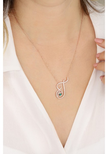 Zümrüt Gözlü T Harf 925 Ayar Gümüş Kolye