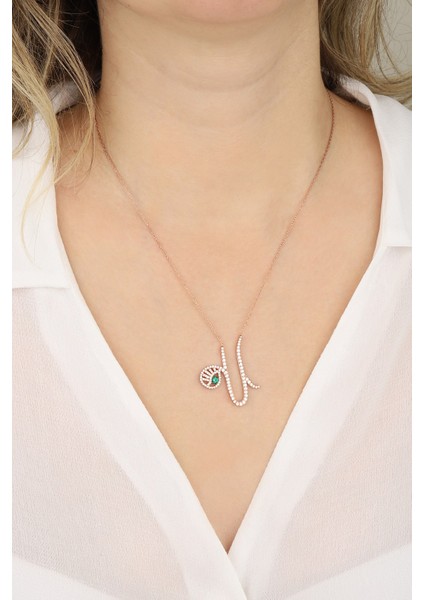 Zümrüt Gözlü U Harf 925 Ayar Gümüş Kolye