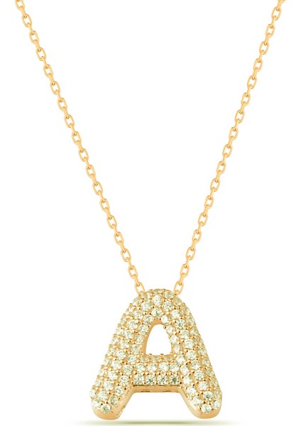 Altın Kaplama Zirkon Taşlı A Harf 925 Ayar Gümüş Kolye