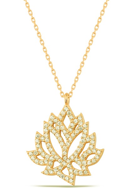 Lotus Çiçeği Altın Kaplama 925 Ayar Gümüş Kolye