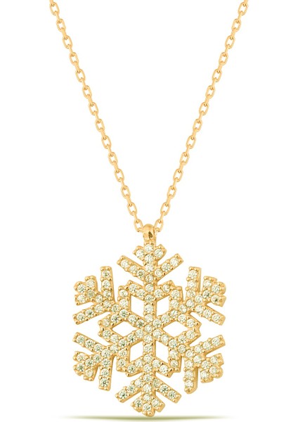 Büyük Boy Kar Tanesi Altın Kaplama 925 Ayar Gümüş Kolye