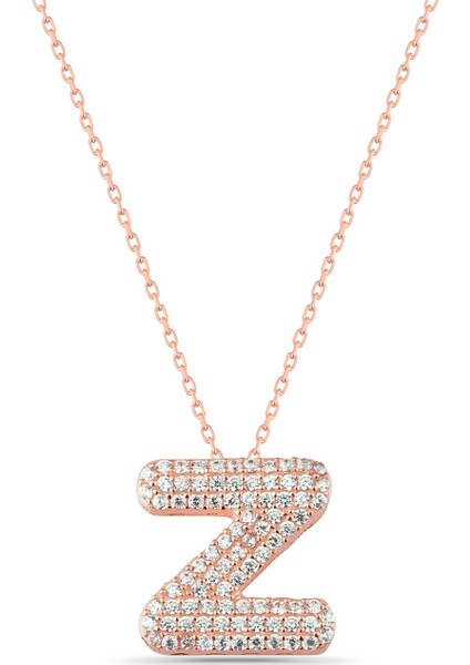 Rose Kaplama Zirkon Taşlı Z Harf 925 Ayar Gümüş Kolye